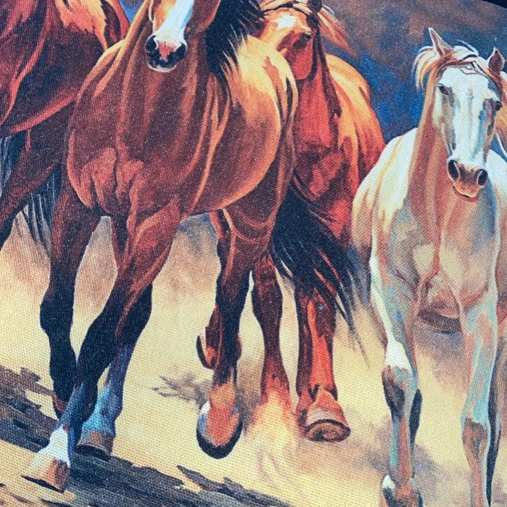 Hoofbeats & Heartbeats Nancy Davidson‎ Running Horses Throw Pillow Vintage